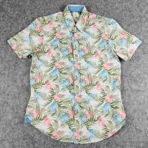 Con.Struct Shirt Men M White Tropical Floral Slim Fit 4 Way Stretch Summer Beach